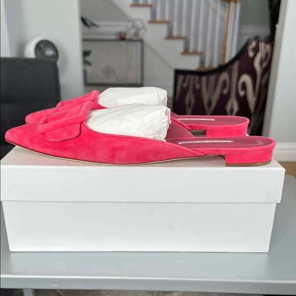 Manolo Blahnik Women's Pink Suede Mules Maysale - Picture 4 of 6
